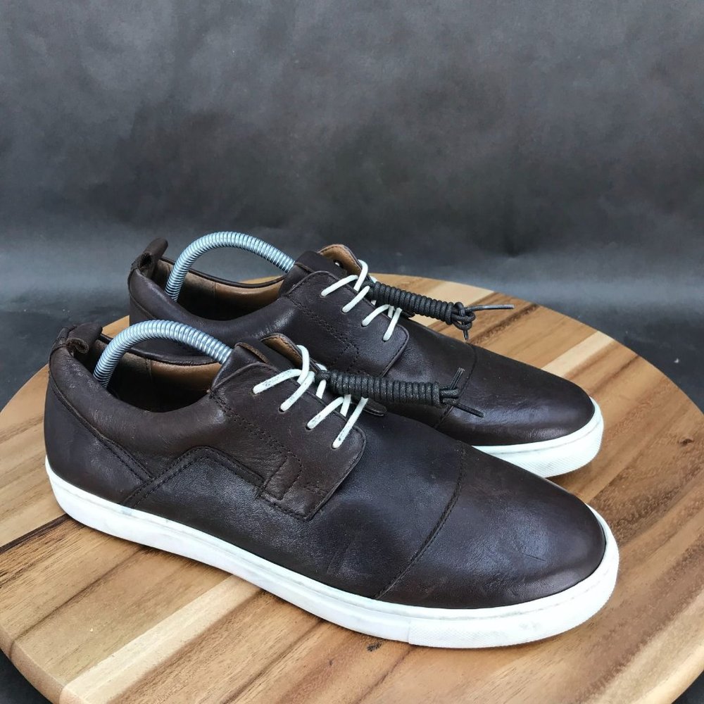 Stafford Brown Leather Lace Up Sneakers Low Top Shoes Mens Size 9